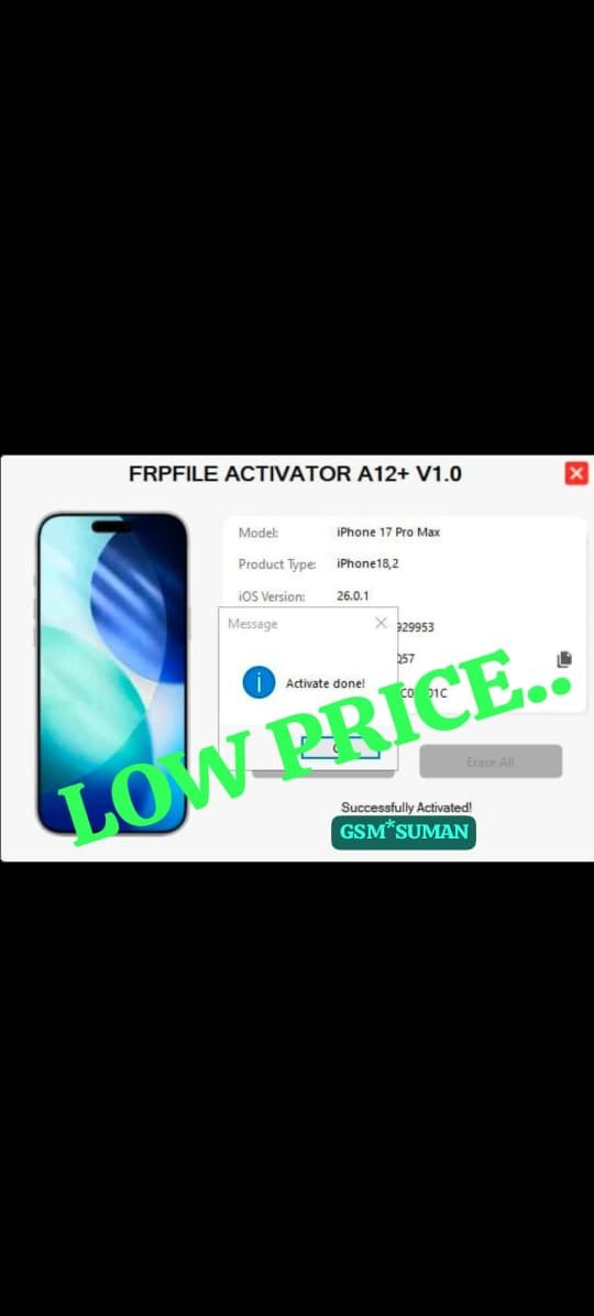 FRPFILE ACTIVATOR A12 + Bypass Hello Screen iPhone XR to 17 Pro Max - IPad A12+ To M3